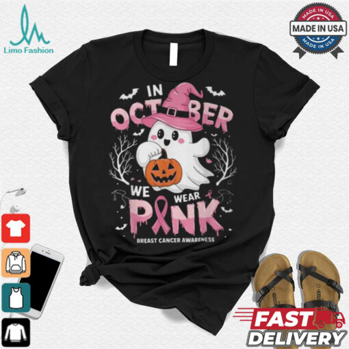 In October We Wear Pink Ghost Breast Cancer Awareness T Shirt