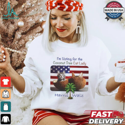 I‘m voting for the Coconut Tree Cat Lady Harris Walz 2024 American flag shirt