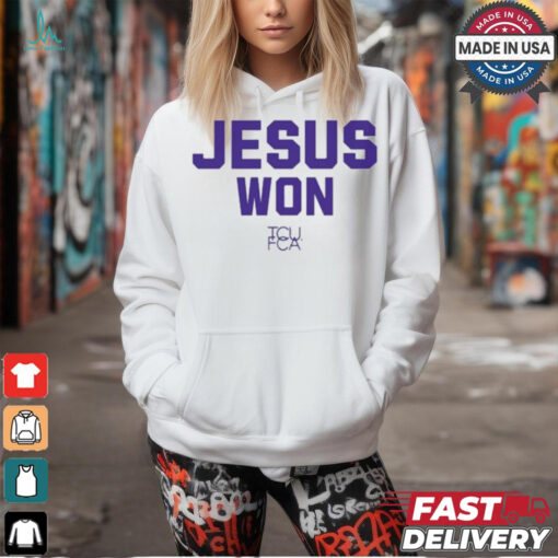 Josh Hoove Wearing Jesus Won Tcu Fca t shirt