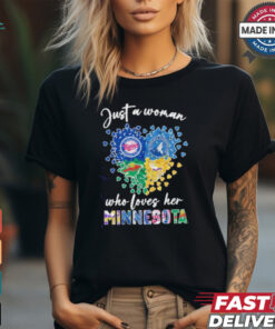 Just A Woman Who Loves Her Minnessota Sport Teams Logo Heart Shirt