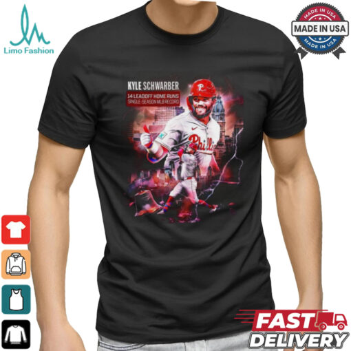 Kyle Schwarber Phillies 14 Leadoff home runs single season MLB record shirt