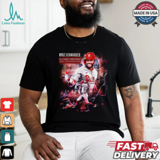 Kyle Schwarber Phillies 14 Leadoff home runs single season MLB record shirt