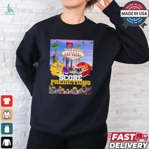 LSU Tigers vs USC Trojans football helmet score predictions welcome to fabulous Las Vegas shirt