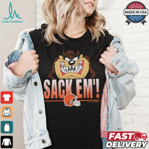 Looney Tunes Taz Tasmania Sack Em’ x Cleveland Browns T Shirts