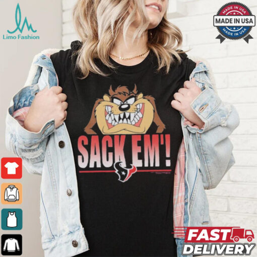 Looney Tunes Taz Tasmania Sack Em’ x Houston Texans T Shirts