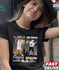Lsu tigers on saturdays mike new orleans saints sir saint and gumbo on sundays T shirt