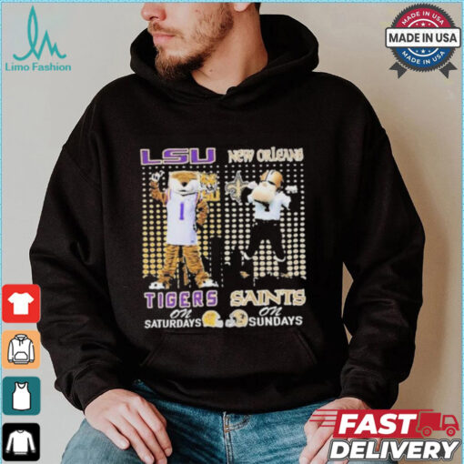 Lsu tigers on saturdays mike new orleans saints sir saint and gumbo on sundays T shirt