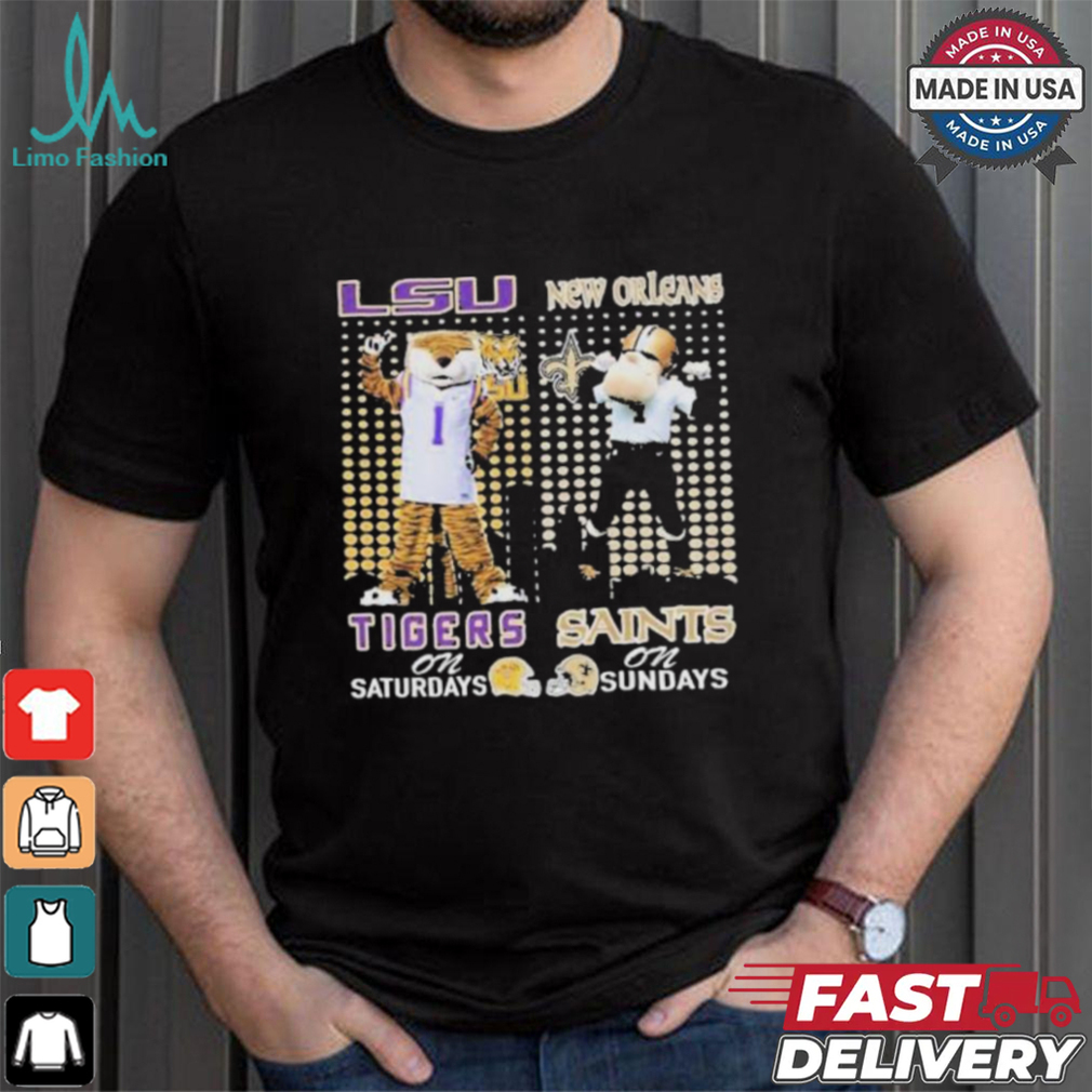 Lsu tigers on saturdays mike new orleans saints sir saint and gumbo on sundays T shirt Lsu tigers on saturdays mike new orleans saints sir saint and gumbo on sundays T shirt