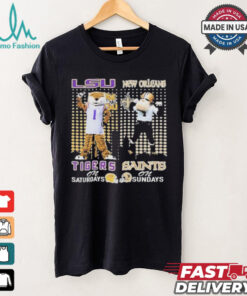 Lsu tigers on saturdays mike new orleans saints sir saint and gumbo on sundays T shirt