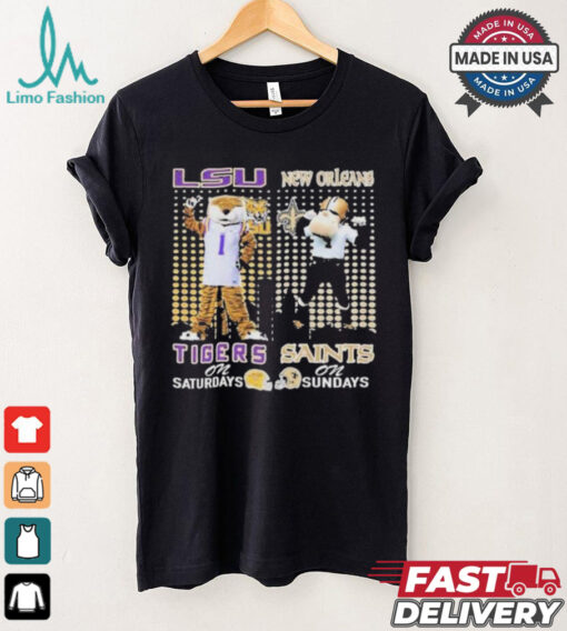 Lsu tigers on saturdays mike new orleans saints sir saint and gumbo on sundays T shirt