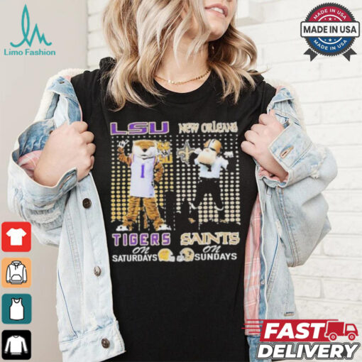 Lsu tigers on saturdays mike new orleans saints sir saint and gumbo on sundays T shirt