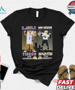 Lsu tigers on saturdays mike new orleans saints sir saint and gumbo on sundays T shirt