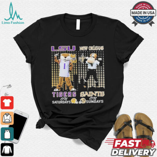 Lsu tigers on saturdays mike new orleans saints sir saint and gumbo on sundays T shirt