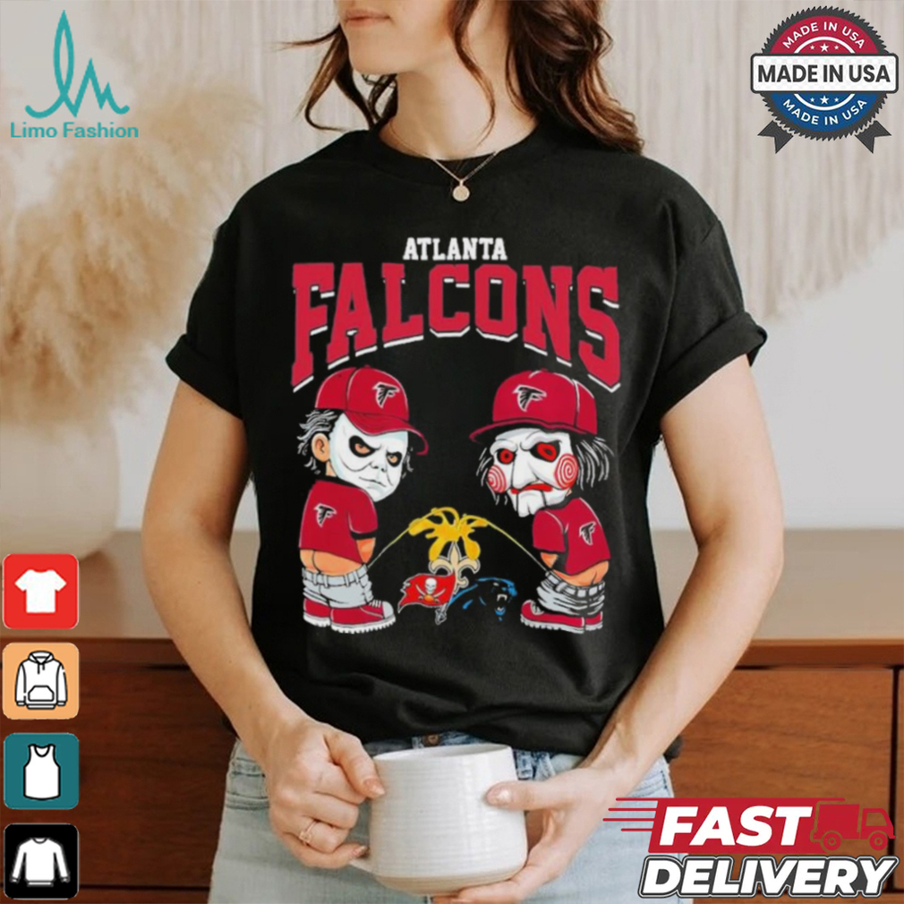 Michael Myers And Billy The Puppet X Atlanta Falcons Pee On NFL Teams Halloween Shirt Michael Myers And Billy The Puppet X Atlanta Falcons Pee On NFL Teams Halloween Shirt