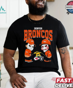 Michael Myers And Billy The Puppet X Denver Broncos Pee On NFL Teams Halloween Shirt