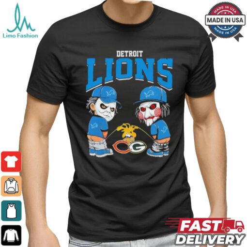 Michael Myers And Billy The Puppet X Detroit Lions Pee On NFL Teams Halloween Shirt