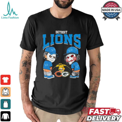 Michael Myers And Billy The Puppet X Detroit Lions Pee On NFL Teams Halloween Shirt