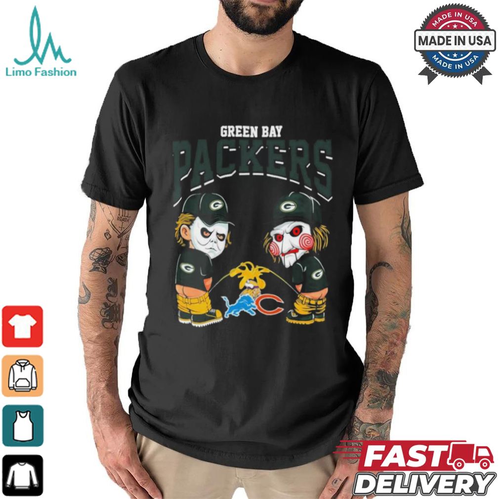 Michael Myers And Billy The Puppet X Green Bay Packers Pee On NFL Teams Halloween Shirt Michael Myers And Billy The Puppet X Green Bay Packers Pee On NFL Teams Halloween Shirt