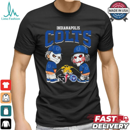 Michael Myers And Billy The Puppet X Indianapolis Colts Pee On NFL Teams Halloween Shirt