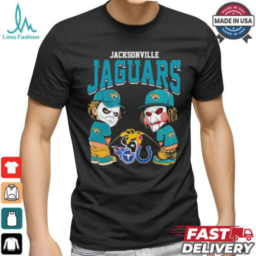 Michael Myers And Billy The Puppet X Jacksonville Jaguars Pee On NFL Teams Halloween Shirt