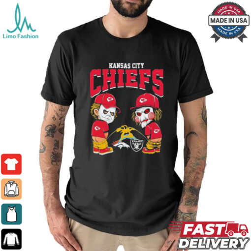 Michael Myers And Billy The Puppet X Kansas City Chiefs Pee On NFL Teams Halloween Shirt