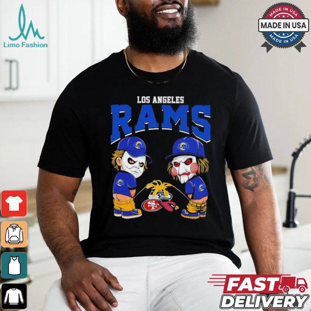 Michael Myers And Billy The Puppet X Los Angeles Rams Pee On NFL Teams Halloween Shirt Michael Myers And Billy The Puppet X Los Angeles Rams Pee On NFL Teams Halloween Shirt