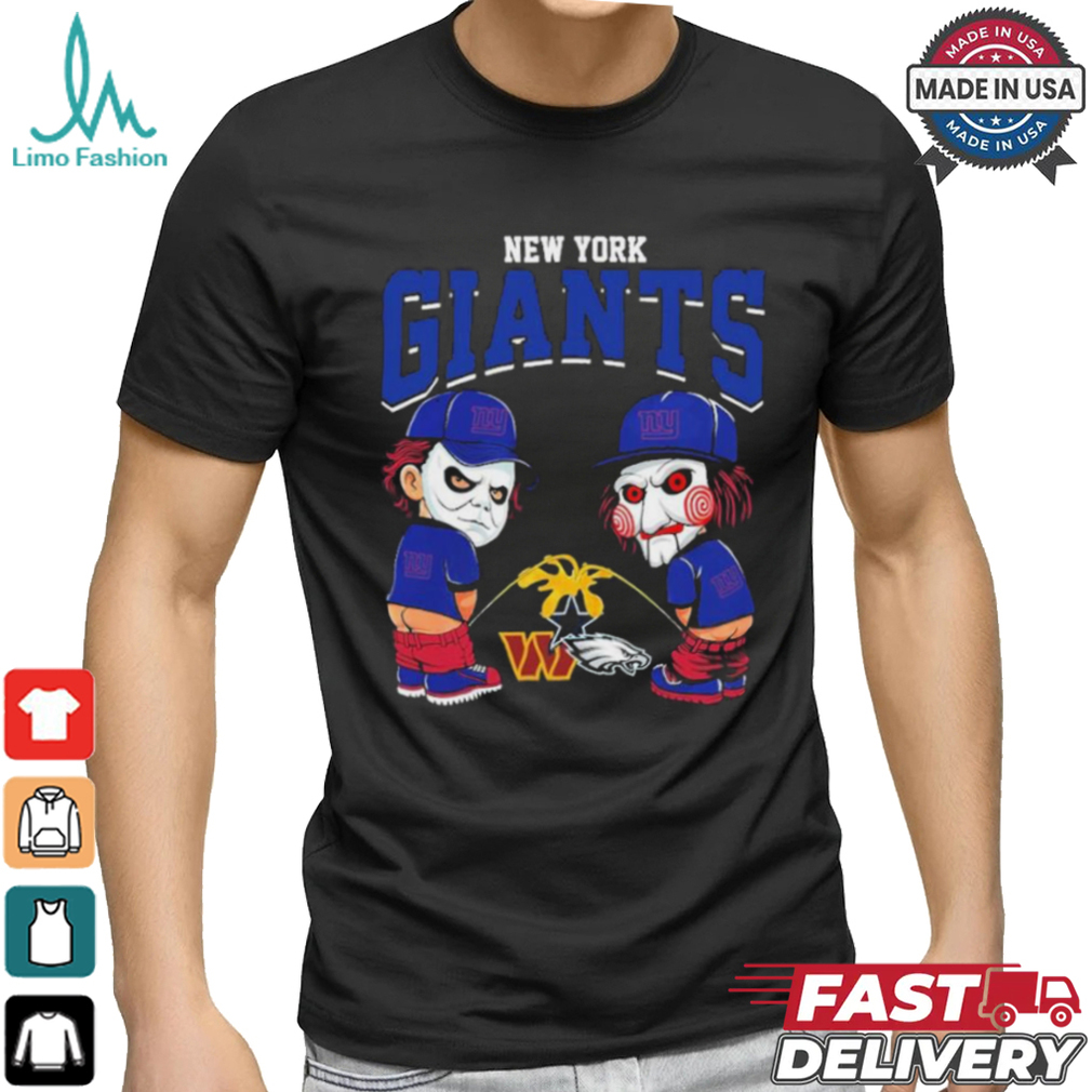 Michael Myers And Billy The Puppet X New York Giants Pee On NFL Teams Halloween Shirt Michael Myers And Billy The Puppet X New York Giants Pee On NFL Teams Halloween Shirt