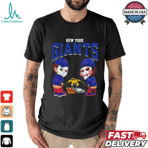 Michael Myers And Billy The Puppet X New York Giants Pee On NFL Teams Halloween Shirt