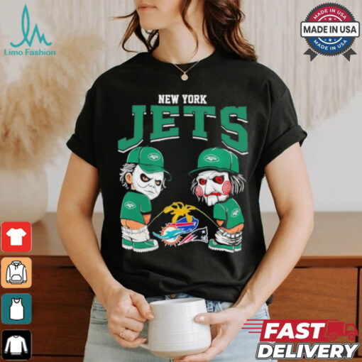 Michael Myers And Billy The Puppet X New York Jets Pee On NFL Teams Halloween Shirt