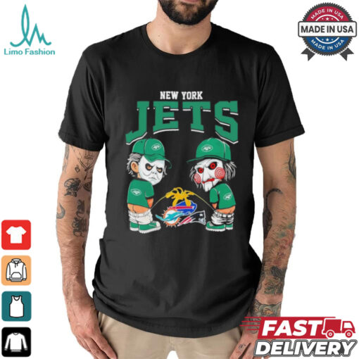 Michael Myers And Billy The Puppet X New York Jets Pee On NFL Teams Halloween Shirt