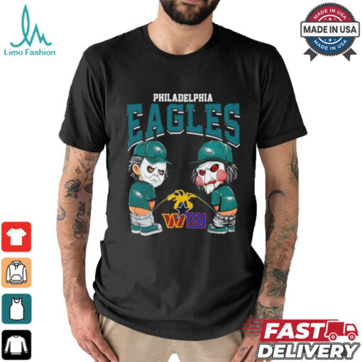 Michael Myers And Billy The Puppet X Philadelphia Eagles Pee On NFL Teams Halloween Shirt