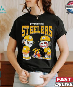 Michael Myers And Billy The Puppet X Pittsburgh Steelers Pee On NFL Teams Halloween Shirt