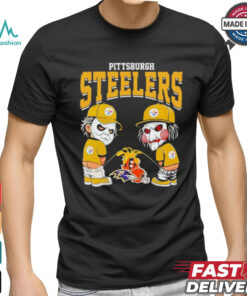 Michael Myers And Billy The Puppet X Pittsburgh Steelers Pee On NFL Teams Halloween Shirt