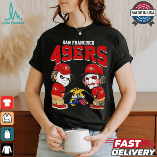 Michael Myers And Billy The Puppet X San Francisco 49ers Pee On NFL Teams Halloween Shirt