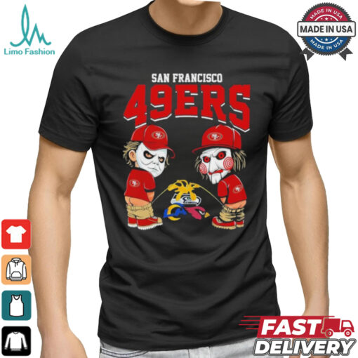 Michael Myers And Billy The Puppet X San Francisco 49ers Pee On NFL Teams Halloween Shirt