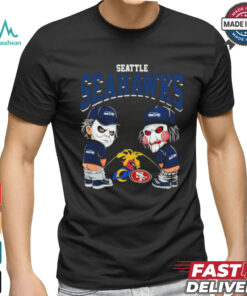 Michael Myers And Billy The Puppet X Seattle Seahawks Pee On NFL Teams Halloween Shirt