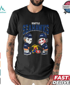 Michael Myers And Billy The Puppet X Seattle Seahawks Pee On NFL Teams Halloween Shirt