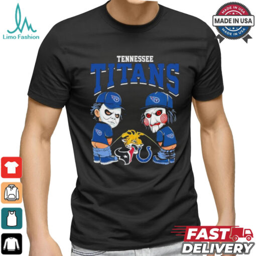 Michael Myers And Billy The Puppet X Tennessee Titans Pee On NFL Teams Halloween Shirt
