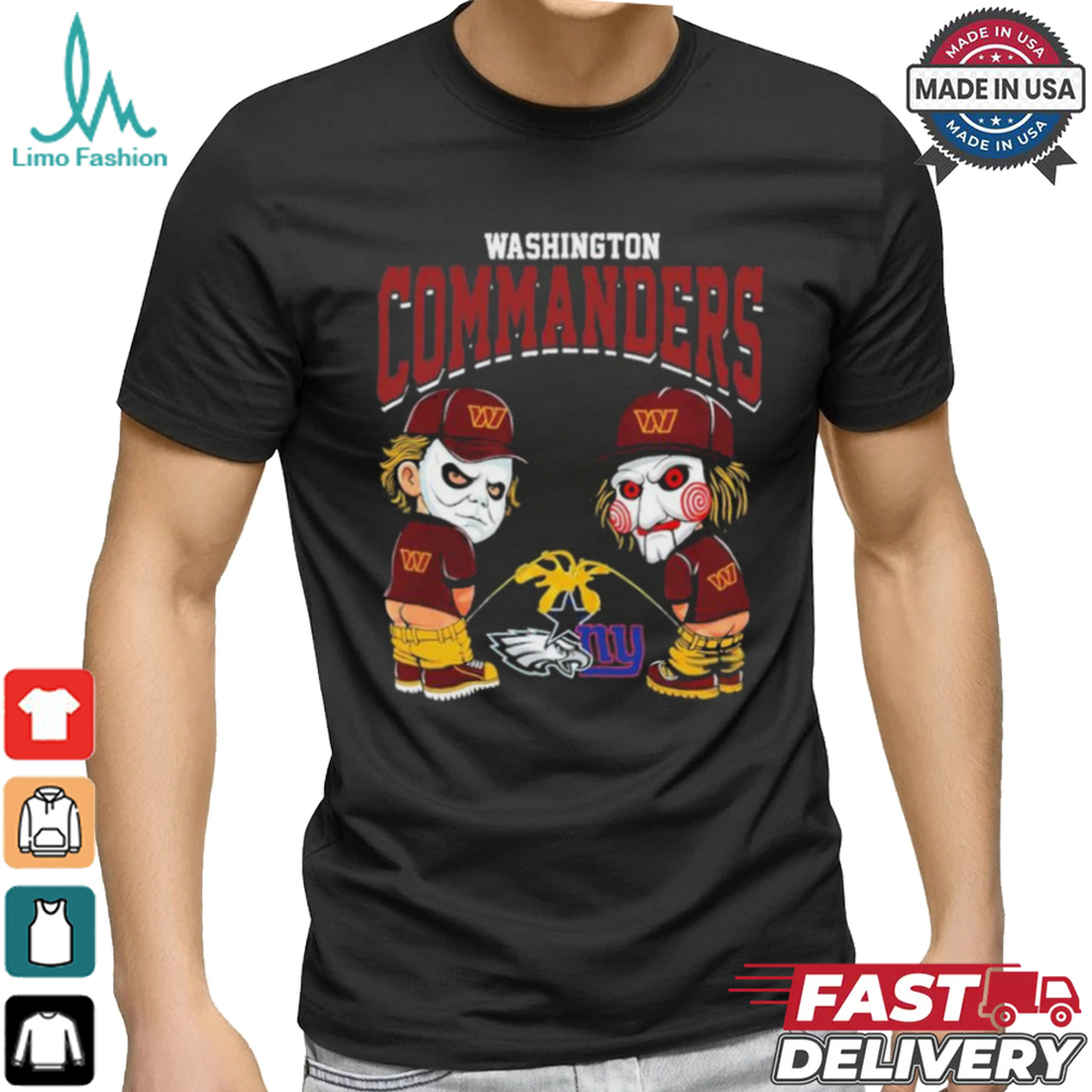 Michael Myers And Billy The Puppet X Washington Commanders Pee On NFL Teams Halloween Shirt Michael Myers And Billy The Puppet X Washington Commanders Pee On NFL Teams Halloween Shirt