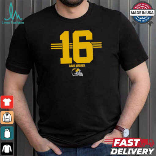 Michigan Wolverines Football Davis Warren No. 16 stripe helmet shirt