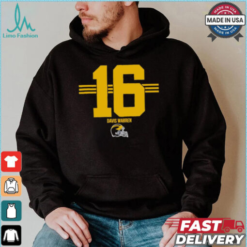 Michigan Wolverines Football Davis Warren No. 16 stripe helmet shirt