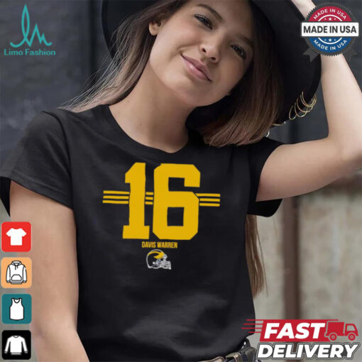 Michigan Wolverines Football Davis Warren No. 16 stripe helmet shirt