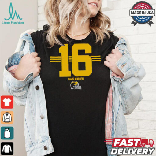 Michigan Wolverines Football Davis Warren No. 16 stripe helmet shirt