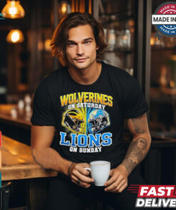 Michigan Wolverines On Saturday And Detroit Lions On Sundays Vintage Helmets Shirt