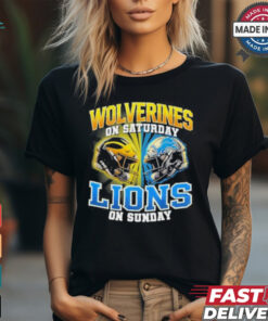 Michigan Wolverines On Saturday And Detroit Lions On Sundays Vintage Helmets Shirt
