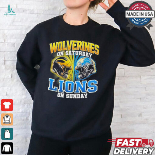 Michigan Wolverines On Saturday And Detroit Lions On Sundays Vintage Helmets Shirt