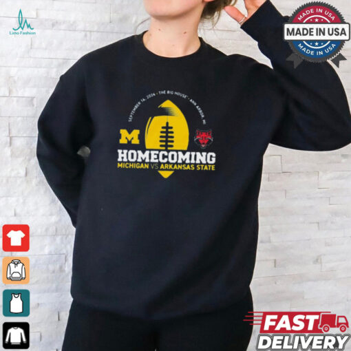 Michigan Wolverines Vs Arkansas State Valiant Blue 2024 Homecoming Gameday Sep 16 2024 t shirt