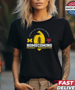 Michigan Wolverines Vs Arkansas State Valiant Blue 2024 Homecoming Gameday Sep 16 2024 t shirt