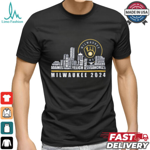 Milwaukee 2024 Baseball Team Player Name City Skyline T Shirt