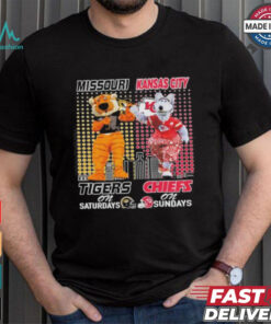 Missouri Tigers On Saturdays and Kansas City Chiefs On Sundays Mascots T Shirt Missouri Tigers On Saturdays and Kansas City Chiefs On Sundays Mascots T Shirt